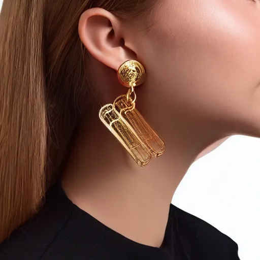 Prompt: hyperrealistic futuristic earrings