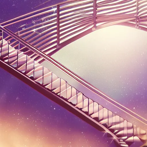 Prompt: a girl walking up a infinity staircase, digital art, 4K