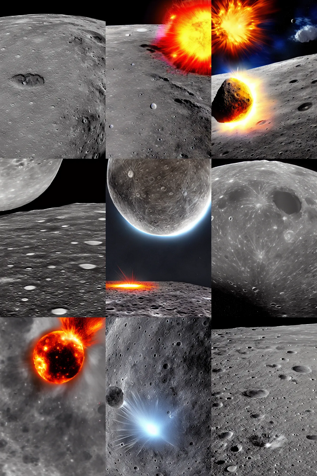 Prompt: view from the earth of the moon exploding, epic, dramatic, 4 k, high quality