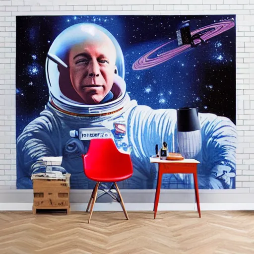 Image similar to Alex Jones in space, mural art