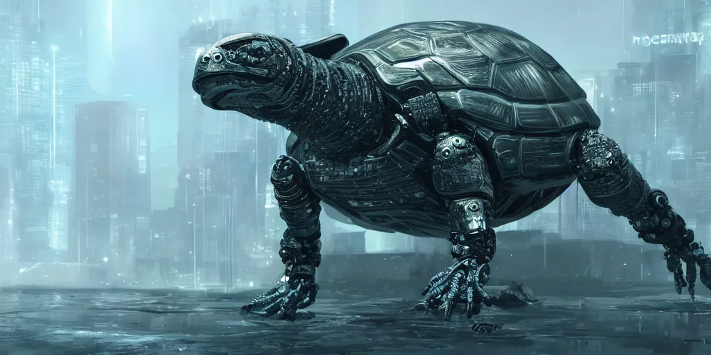 Prompt: cyberpunk turtle with robotic enhancements, highly detailed, photorealistic, cgsociety