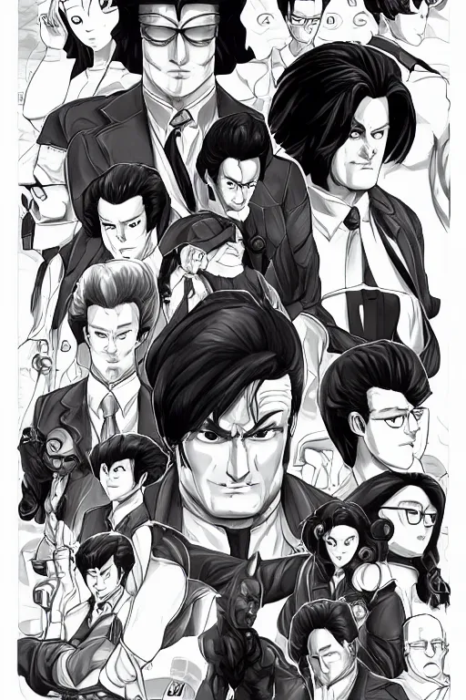 Image similar to symmetrical, character art, full body, conan o'brien, in the style of hiroaki hashimoto, kof 9 8, big hair, artstation, pixiv, lineart, anime, manga, light skin tone, highly detailed, volumetrics