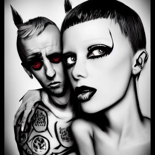 Image similar to black and white zeff art style die antwoord photo realistic