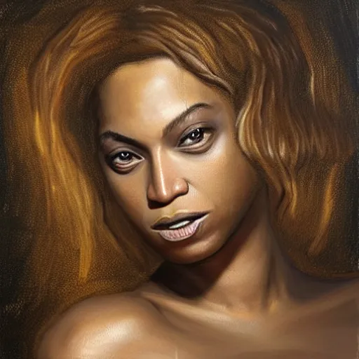 Prompt: tense flirtatious Beyonce, painted by michael karcz