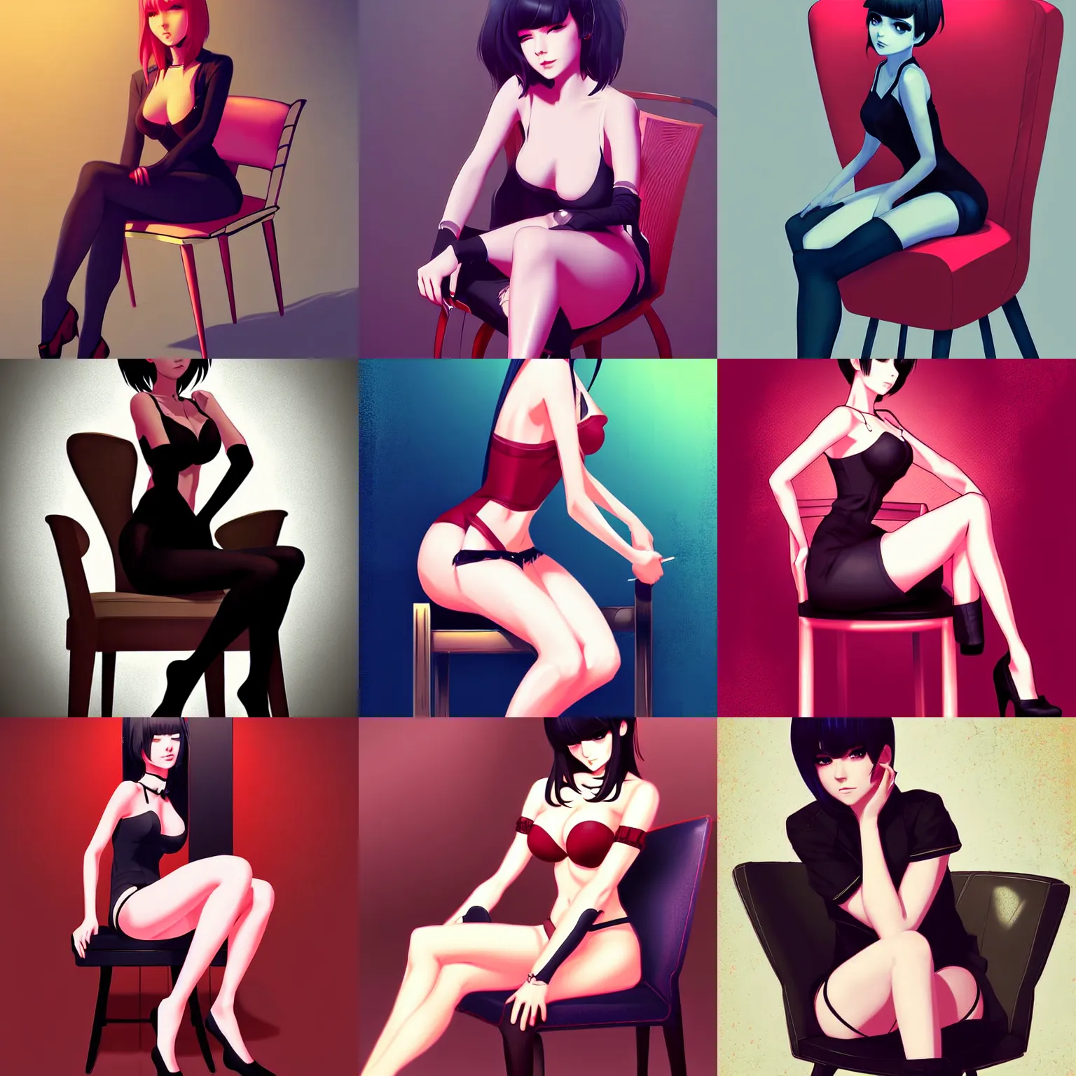 Prompt: seductive sitting in a chair. high definition digital art, drawn in the style of Ross tran and ilya kuvshinov, drawn by the best artist