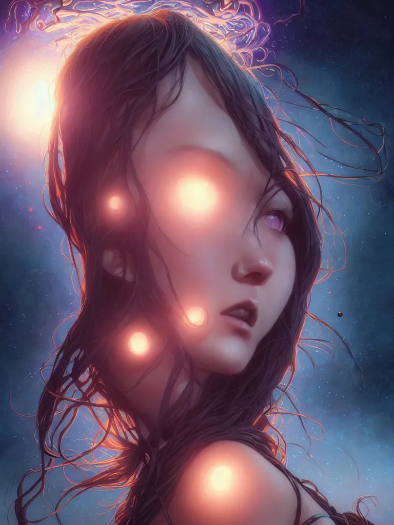 Image similar to azathoth girl dreaming the earth, occlusion shadow, specular reflection, rim light, unreal engine, artgerm, artstation, art by hiroaki samura and ilya kuvshinov and ossdraws, intricate, highly detailed 8 k, cosmic horror illustration, extremely beautiful and aesthetic shape of face and body, movie poster