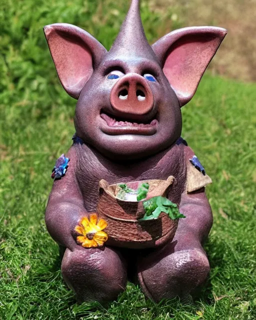 Image similar to sad cute pig gnome troll boglin garden sculpture