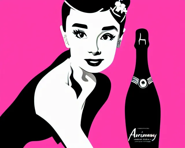 Image similar to teenage audrey hepburn in art deco style, champagne commercial, artstation, illustration, bright, cheerful, detailed and intricate environment