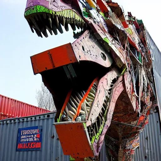 photograph of a tyrannosaurus made of shipping | Stable Diffusion