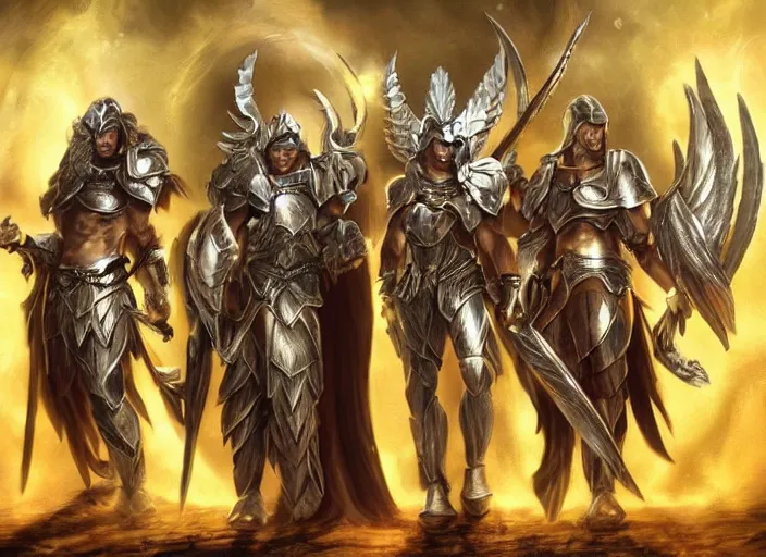 Image similar to warriors of light like angels, realistic, very detailed