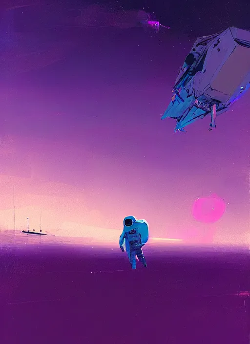 Image similar to astronaut surfer, purple and blue hour, by ismail inceoglu