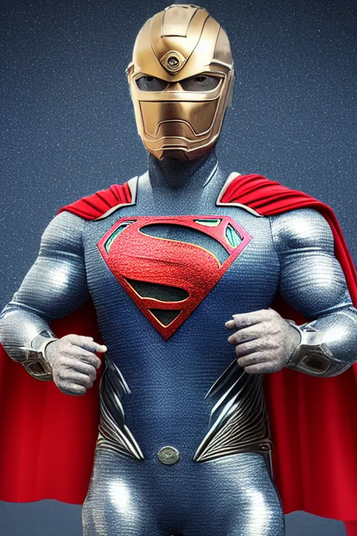 Prompt: realistic detailed photo of man of steel, blue eyes, woven armour with glass dome helmet, intricate complexity, Behance, golden ratio, fibanci background, vray, rich deep colors