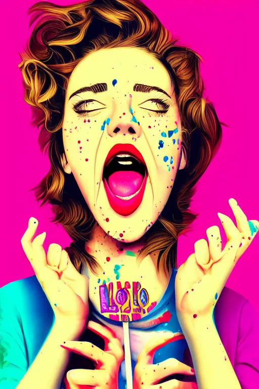 Image similar to girl screamin yolo - aesthetic, smooth painting, remove, each seeds detail, 4 k, illustration, comical, acrylic paint style, pencil style, torn cosmo magazine style, pop art style, ultrarealism, by mike swiderek, jorge lacera, ben lo, tyler west