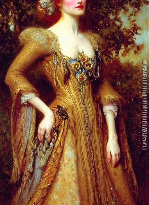 Prompt: vertical prtrait of a gothic princess, baroque dress. by gaston bussiere