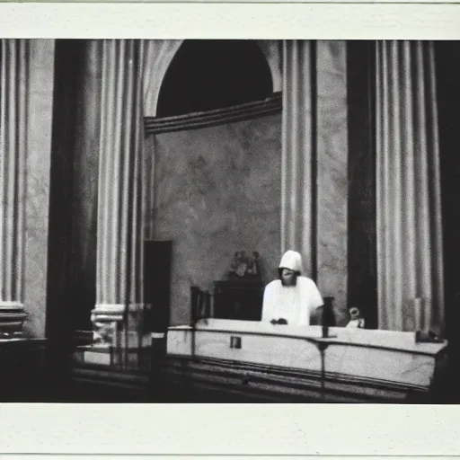 Image similar to polaroid of a ancient roman Caesar speaking before the senate candid shots by Tarkovsky