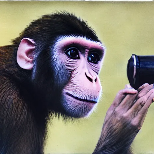 Image similar to Portrait of a monkey holding a camera