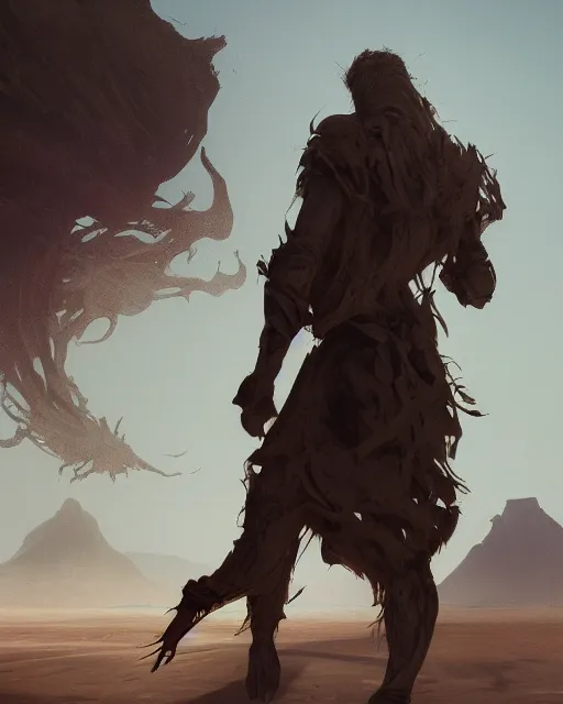 Prompt: A giant with pale skin posing in a a desert, rage, realistic face, full body, fantasy art, in the style of greg rutkowski, illustration, epic, fantasy, intricate, hyper detailed, artstation, concept art, smooth, sharp focus, ray tracing, vibrant