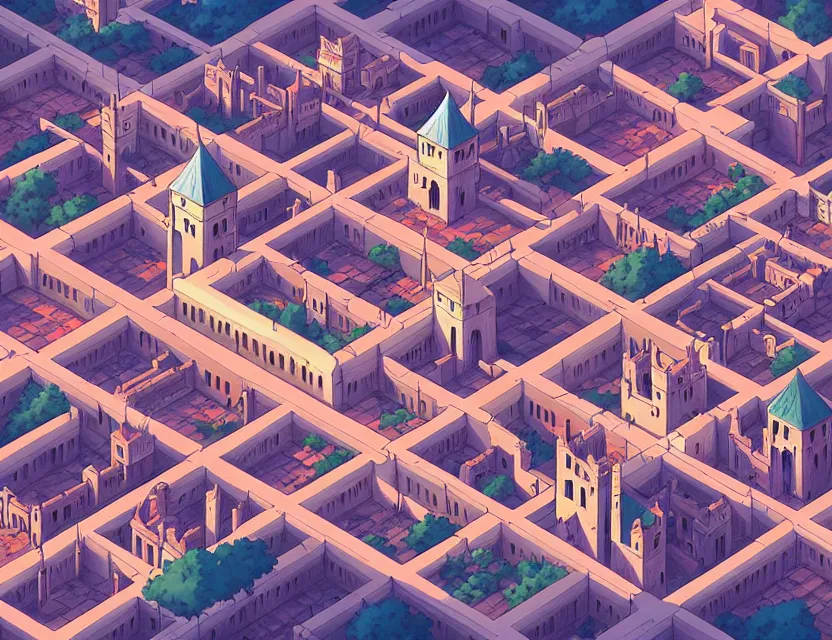 Prompt: isometric view of a medieval city, by nashimanga, anime illustration, anime key visual, beautiful anime - style digital painting by wlop, amazing wallpaper