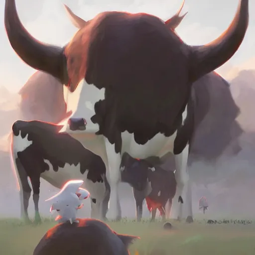 Prompt: pokemon 🐄, artstation greg rutkowski, cinematic, hyperrealist, digital art