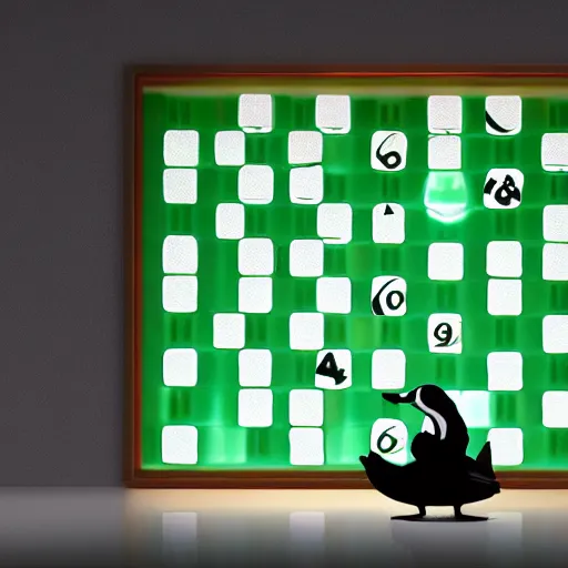 Image similar to A duck playing chess in front of gigantic 8-segment display showing 'Lc0' characters