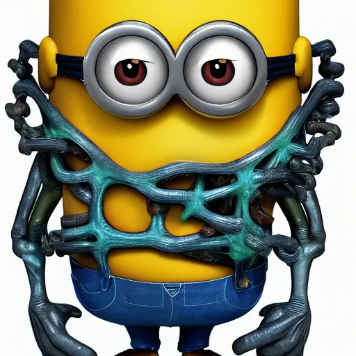 Image similar to A detailed biological anatomy of a minion, photorealistic, textbook, scientific