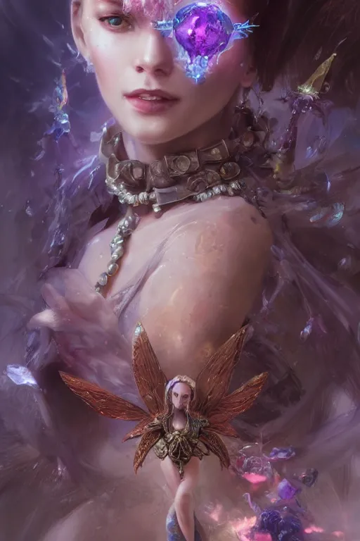 Prompt: face closeup of extremely beautiful girl necromancer, magical fairy flowers and ice velvet, diamonds, angels, 3 d render, hyper - realistic detailed portrait, holding fire and electricity rainbow, ruan jia, wlop. scifi, fantasy, magic the gathering, hyper detailed, octane render, concept art, peter mohrbacher