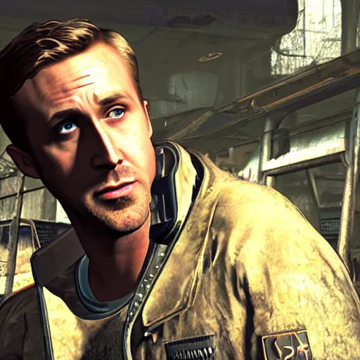 Prompt: ryan gosling in fallout 4 in power armor