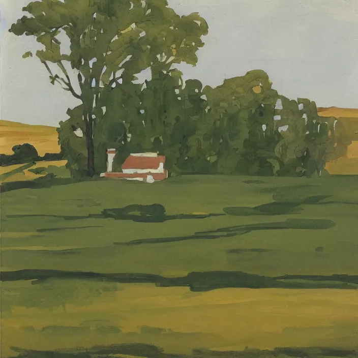 Image similar to a building in a landscape, by fairfield porter