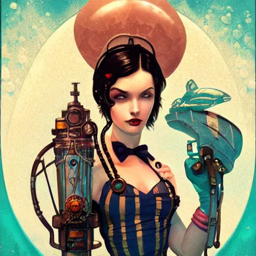 Image similar to lofi underwater bioshock steampunk portrait, Pixar style, by Tristan Eaton Stanley Artgerm and Tom Bagshaw.