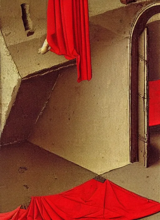 Image similar to red cloth of the floor, medieval painting by jan van eyck, johannes vermeer, florence