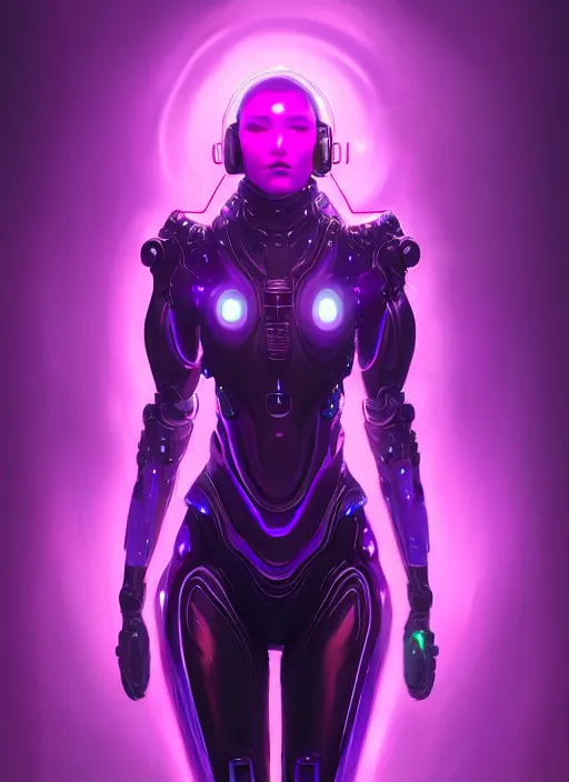 Image similar to portrait of futuristic sci - fi suit lady voidstar, purple, glowing purple energy, intricate, elegant, glowing lights, highly detailed, digital painting, artstation, concept art, smooth, sharp focus, illustration, art by wlop, mars ravelo and greg rutkowski