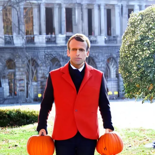 Prompt: macron wearing a Halloween costume