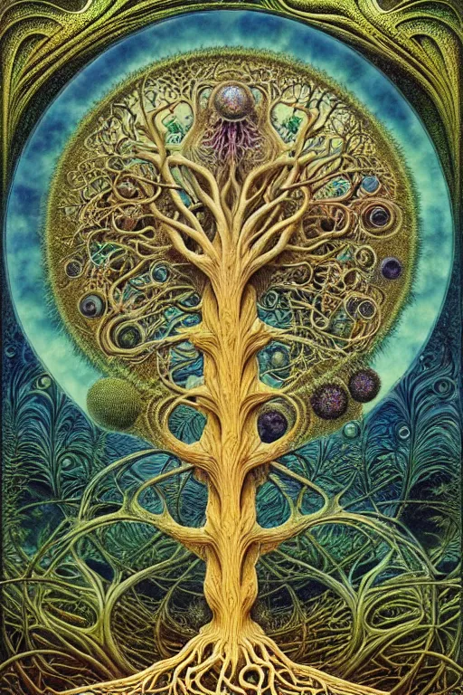 Image similar to tree of life by roger dean and andrew ferez, art forms of nature by ernst haeckel, divine chaos engine, symbolist, visionary, art nouveau, botanical fractal structures, organic, detailed, realistic, surreality