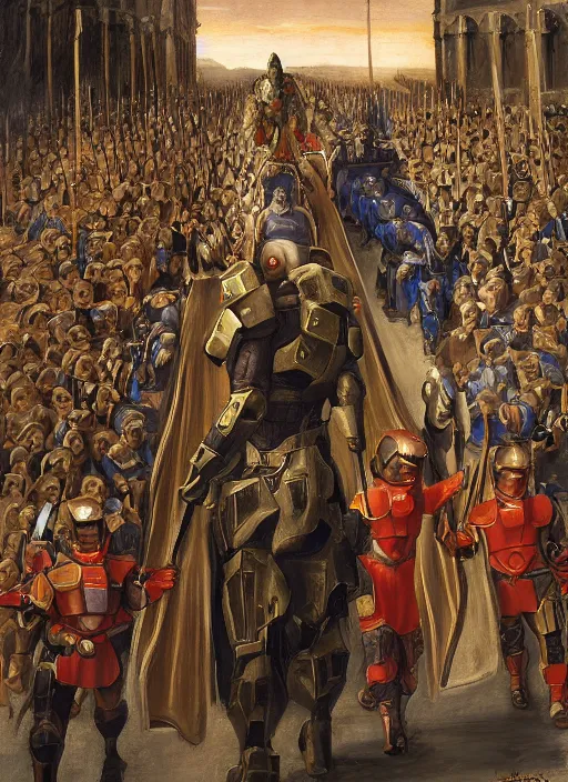 Image similar to halo master chief in a medieval royal procession by guillaume seignac