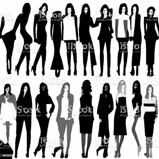 Prompt: Set of different woman platform shoe silhouettes, vector art. black white,