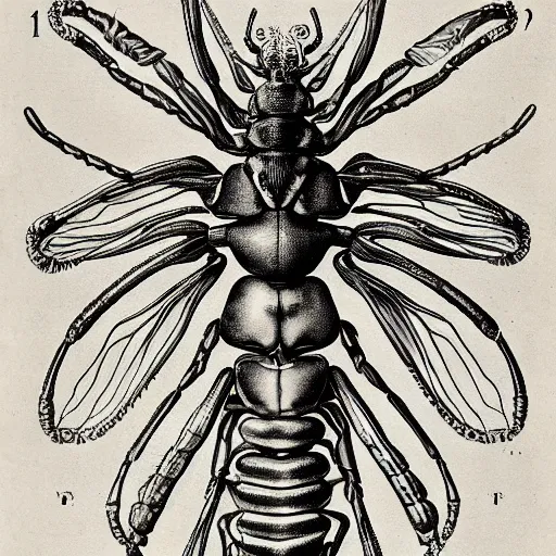 Prompt: insects, anatomical board, ernst haeckel