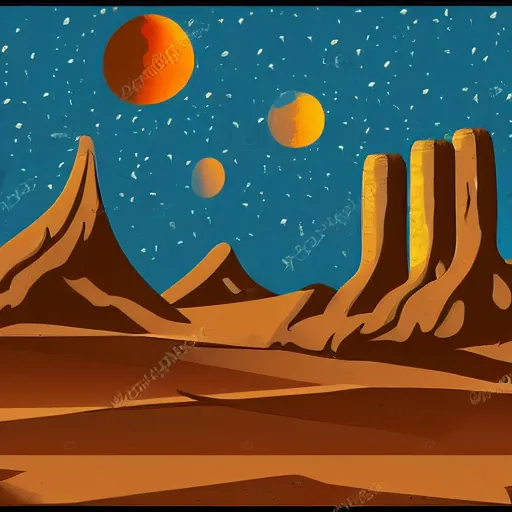 Prompt: retro sci-fi desert landscape