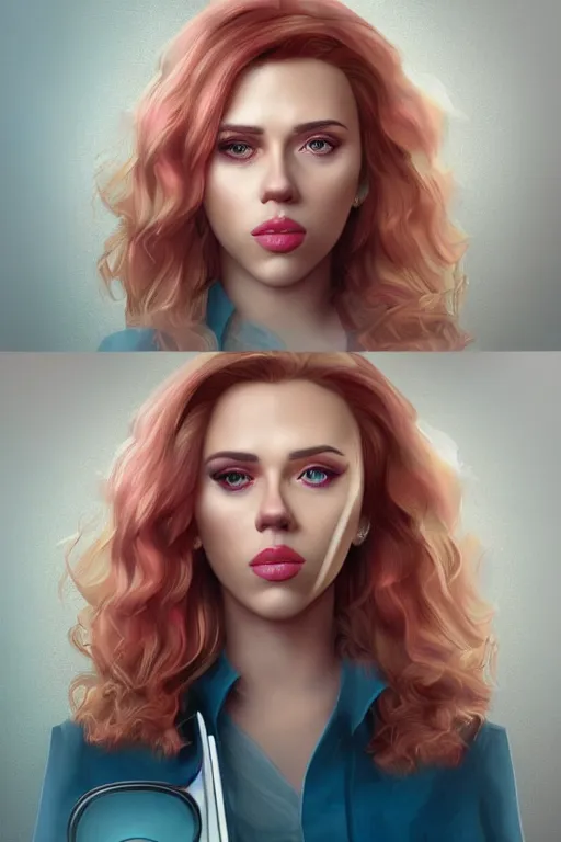 Prompt: mix of beautiful young scarlett johansson, katy perry and doja cat as a computer scientist, dark blonde hair, colorful, artstation, cgsociety