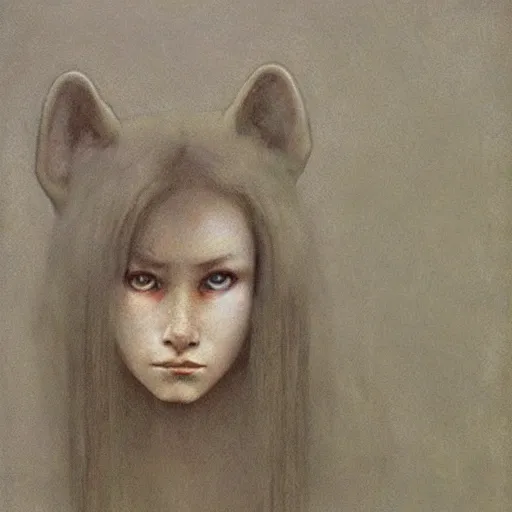 Prompt: portrait painting of 16 years old ((((((werewolf)))))) human girl, by Beksinski