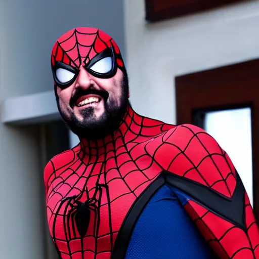 Image similar to luciano pavarotti as spiderman, highly detailed, 8 k