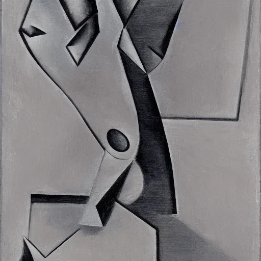 Prompt: a two-headed figure that looks forward and backward in a deep mist, abstract art in the style of cubism and georges braque