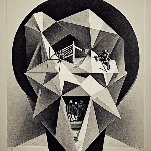 Image similar to lithography on paper secret lair conceptual figurative post - morden monumental dynamic portrait by goya and escher and hogarth, illusion surreal art, highly conceptual figurative art, intricate detailed illustration, controversial poster art, polish poster art, geometrical drawings, no blur