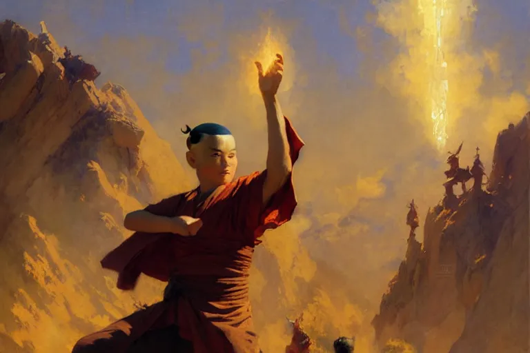 Image similar to air bender, painting by gaston bussiere, craig mullins, j. c. leyendecker