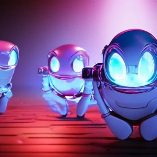 Image similar to promotional movie still wide - angle 3 0 m distance. nanorobots ( ( cat ) ) 1 million into the future ( 1 0 0 2 0 2 2 ad ). super cute and super deadly. nanorobots like disco music and dance - offs. cinematic lighting, dramatic lighting. octane 3 d, style saturday night fever