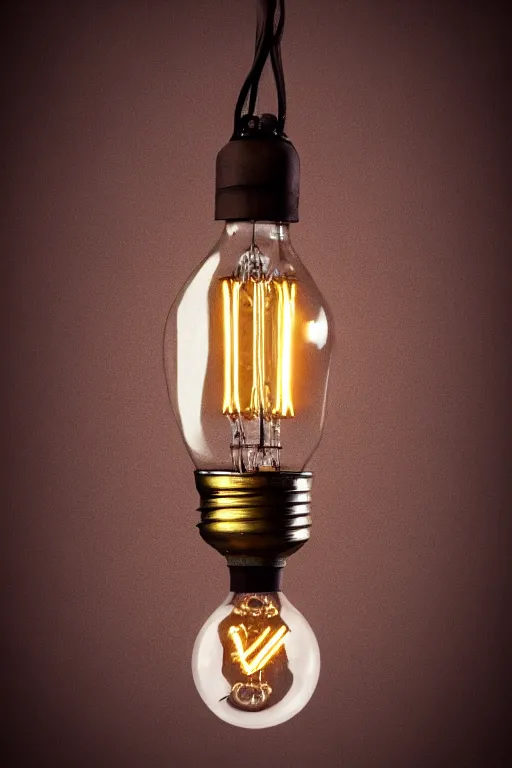 Prompt: vintage photo of the most beautiful light bulb in the world, dark colors, modern, realistic, photo, photorealistic, detailed, high quality, high resolution, lossless, lossless quality, 8 k, hdr, 4 k, 1 6 k, very high quality