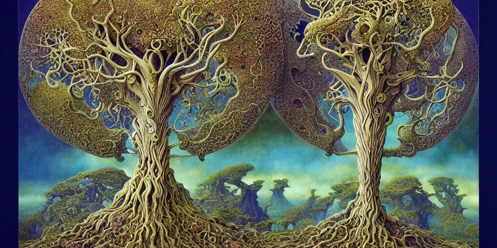 Image similar to tree of life by roger dean and andrew ferez, art forms of nature by ernst haeckel, divine chaos engine, symbolist, visionary, art nouveau, botanical fractal structures, organic, detailed, realistic, surreality