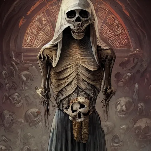 Prompt: “skeleton come to life, raggedy clothes, depraved smile, Egyptian motifs, nuclear bomb going off in background creating a mushroom cloud, D&D, fantasy, intricate, cinematic lighting, highly detailed, digital painting, artstation, concept art, smooth, sharp focus, illustration, art by Artgerm and Greg Rutkowski and Alphonse Mucha”