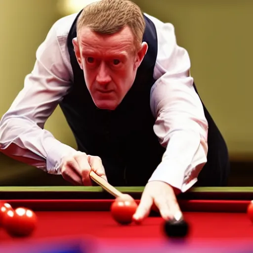 Prompt: snooker player Steve Davis potting an onion in the middle pocket of the snooker table with a snooker cue