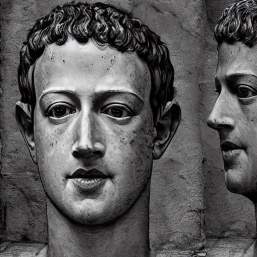 Image similar to mark zuckerberg as a roman noble senator. dressed in a toga. serious facial expression. on ancient roman fresco, detailed, intricate artwork, photo of a wall. well - preserved but faded