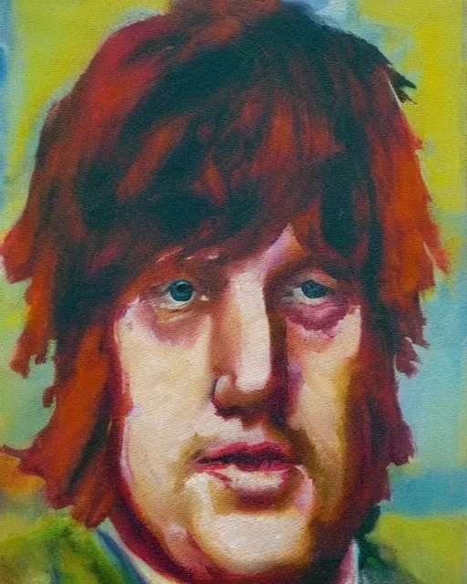 Image similar to impressionist painting of a portrait of a 1 9 6 0 s hippie looking like boris johnson